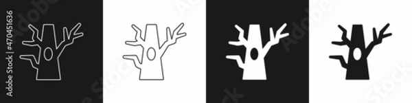 Fototapeta Set Bare tree icon isolated on black and white background. Vector