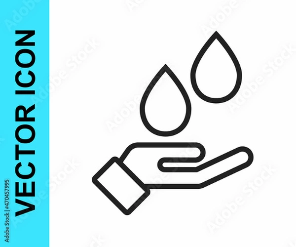 Fototapeta Black line Washing hands with soap icon isolated on white background. Washing hands with soap to prevent virus and bacteria. Vector