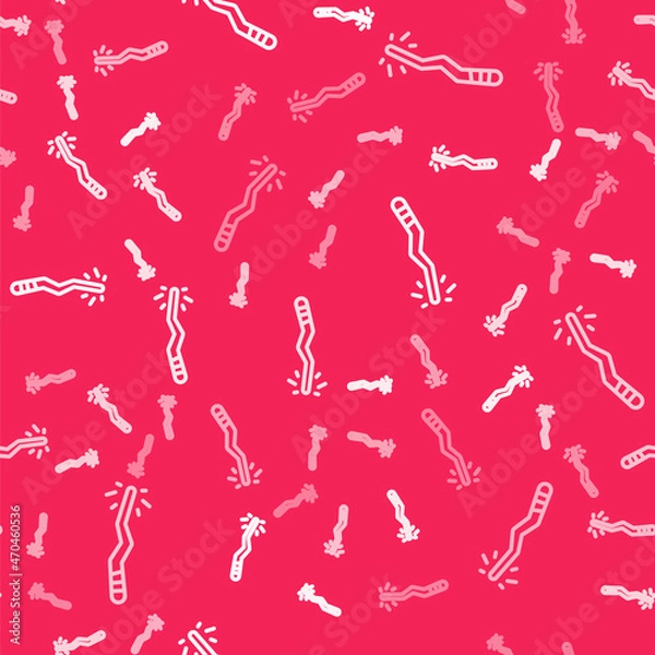 Fototapeta White line Magic wand icon isolated seamless pattern on red background. Star shape magic accessory. Magical power. Happy Halloween party. Vector