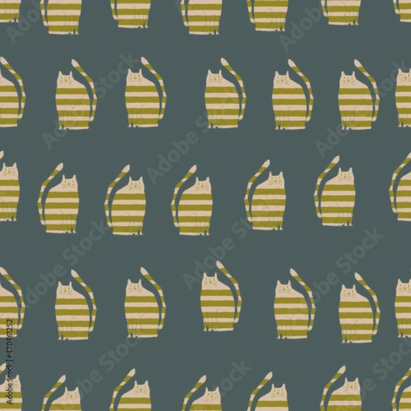 Obraz 北欧風の猫のシームレスなパターン。テキスタイル、壁紙、包装紙のデザイン。