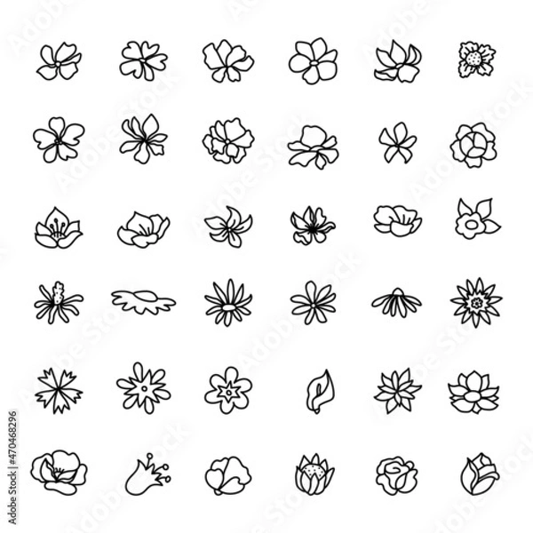 Obraz Set of line abstract flowers. Simple vector illustration of contour icons.