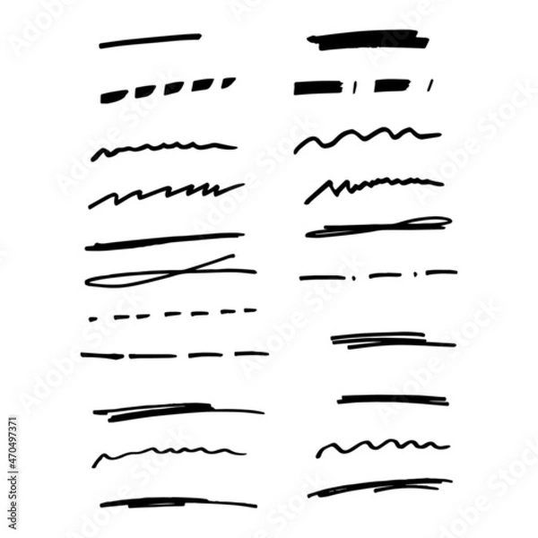 Obraz Hand drawn underlines. Drawing brush strokes. Vector illustration.