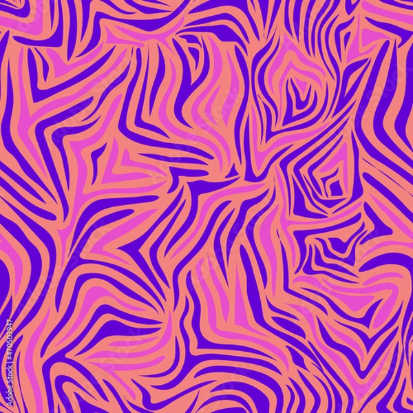 Fototapeta Seamless pattern with stripes in trendy colors of purple, pink and coral. Print for modern fabrics, wrapping paper. Tiger striped color. Vector.