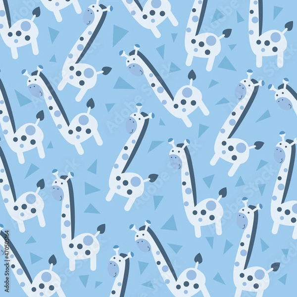 Fototapeta Seamless pattern with cartoon giraffe and flowers