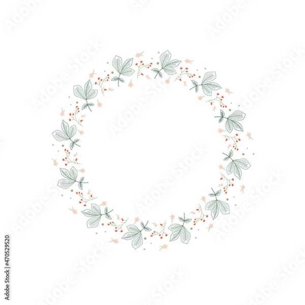 Fototapeta Floral frame in sketch style on white background. Floral sketch. Vintage frame logo. Hand drawn. Line icon. Line art. Vector design.