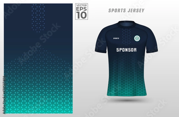 Fototapeta Green blue t-shirt sport design template with polygon pattern for soccer jersey. Sport uniform in front view. Tshirt mock up for sport club. Vector Illustration.
