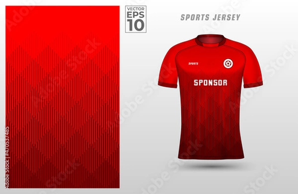 Fototapeta Red t-shirt sport design template with line halftone pattern for soccer jersey. Sport uniform in front view. Tshirt mock up for sport club. Vector Illustration