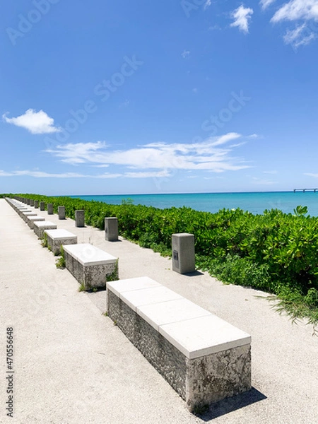 Obraz ベンチと海