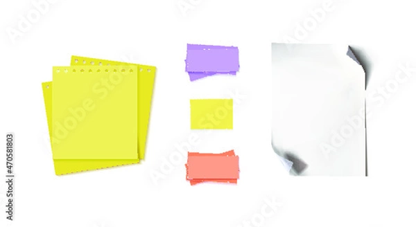 Obraz Vector Set of Different Stickers, Paper Pieces Scrolls and Sheets Isolated on White Background, Design Elements Collection, Realistic 3D Papers.