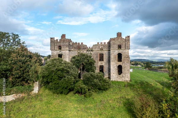Fototapeta Aerial view of the historic town of Raphoe and the castle remains in County Donegal - Ireland
