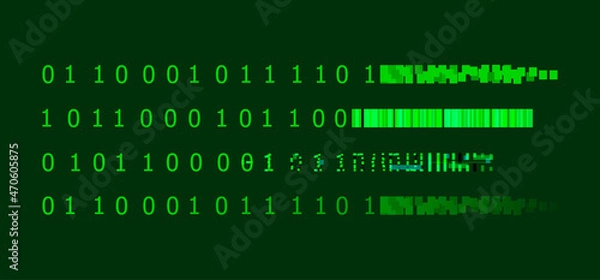 Fototapeta binary code is transforming to the pixels, colorful green illustration, isolated elements.