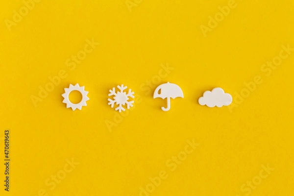 Fototapeta Weather icons set on yellow background. Weather forecast concept.