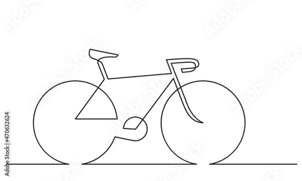 Fototapeta Continuous line drawing of classic bicycle on a white background. Sketch of bike a traditional transportation. Vector illustration.