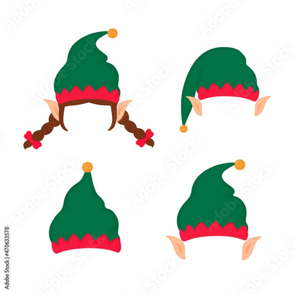 Fototapeta Elf hats and ears. Santa Claus helper. Funny selfie photo mask
