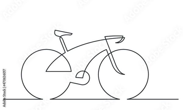 Fototapeta Continuous line drawing of sport bicycle on a white background. Sketch of bike a traditional transportation. Vector illustration.