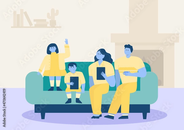 Obraz multi generation family. Parents and children, tree of genus happy family concept, flat cartoon design vector illustration