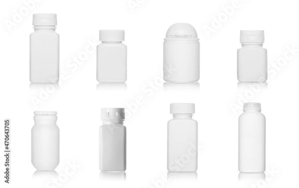 Fototapeta Set of white medical bottles, isolated on white background