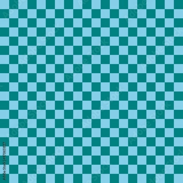 Fototapeta Two color checkerboard. Teal and Sky blue colors of checkerboard. Chessboard, checkerboard texture. Squares pattern. Background.