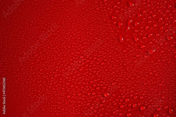 Fototapeta Abstract background, water droplets on red