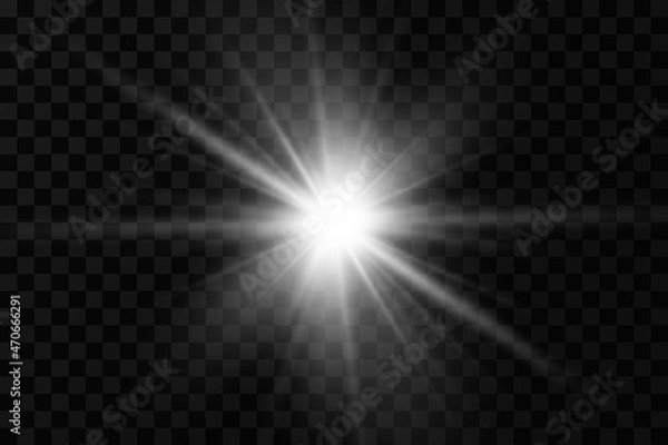 Fototapeta Glow effect. Star sparkles on a transparent background. Vector illustration. the sun