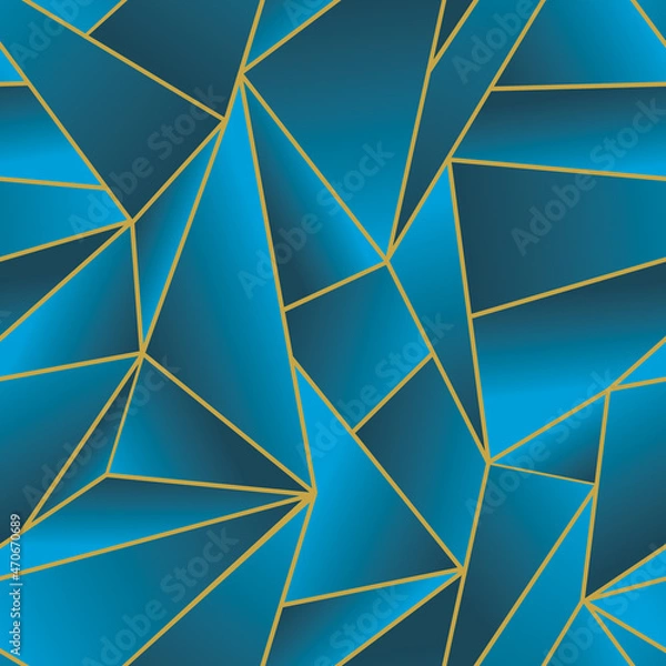 Fototapeta Different sizes blue triangles and quadrangles with yellow outline geometric abstract cute cool seamless pattern
