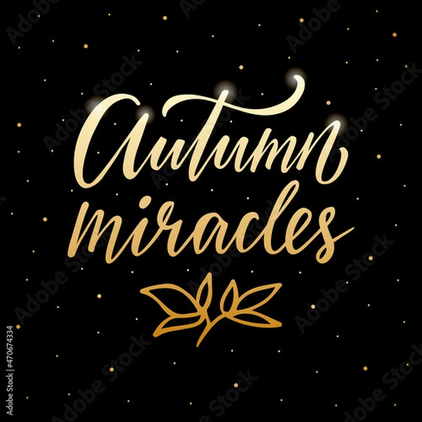 Fototapeta Vector illustration of autumn miracles lettering for banner, advertisement, postcard, poster, product design. Handwritten creative text for autumn festival for web or print
