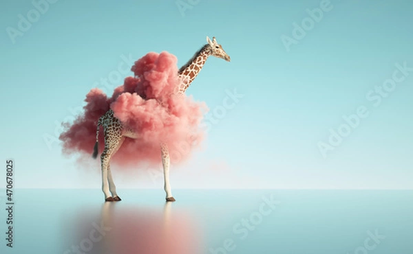 Fototapeta Giraffe with a pink cloud around.
