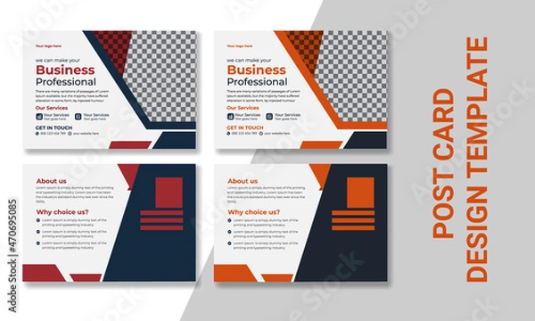 Obraz Corporate postcard design template design. Red, orange, and dark blue dark. 
