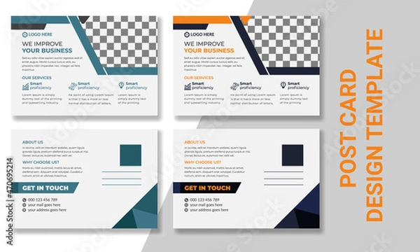 Obraz Corporate business postcard design template design. Orange and green color. 