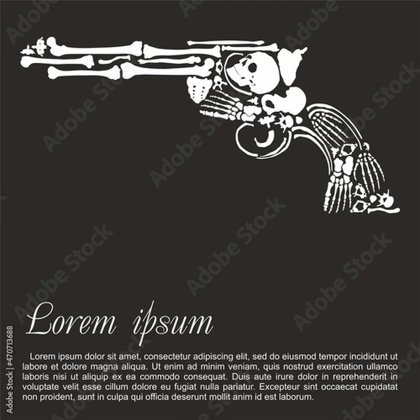Obraz Colt revolver, cowboy gun. Creepy Guns Made from Bones. Human bones laid out in the shape of a gun. T-shirt print design.