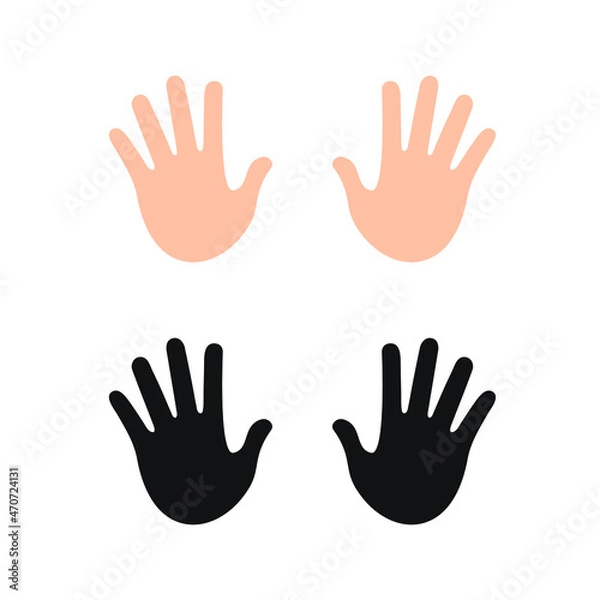 Fototapeta Hand palm, right and left, color illustration and black. Vector isolated on white background, eps 10.