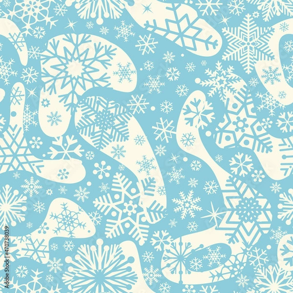 Fototapeta Snow seamless pattern. Artistic winter background with dots and snowflakes. Seasonal drawn texture. Winter holiday backdrop. Christmas collection.