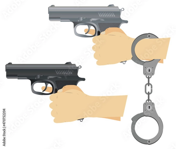 Obraz Gun in hands. Handcuffed hands.