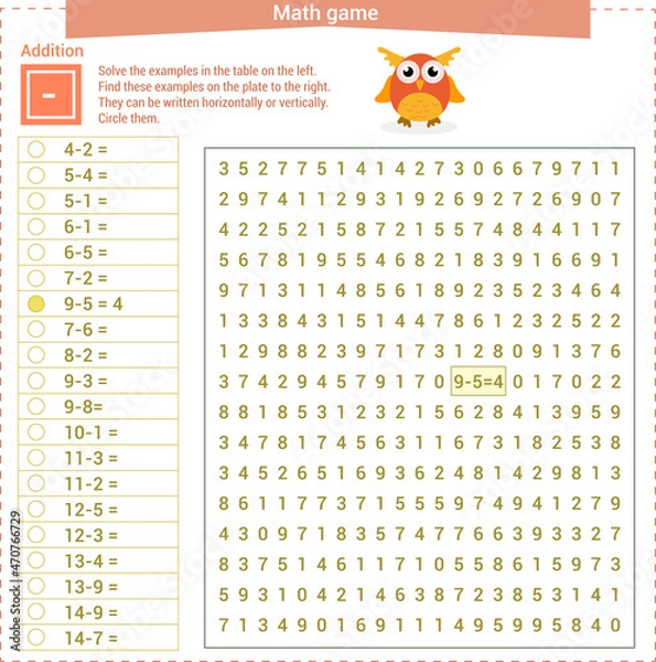 Fototapeta  Mathematical game. Solve the examples on the