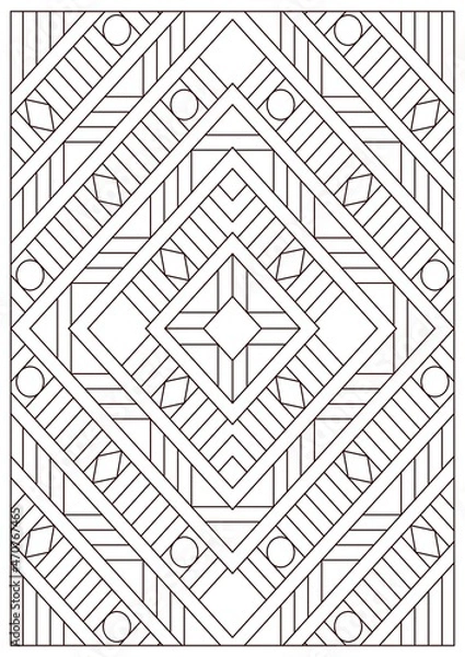 Fototapeta Portrait coloring pages for adults. Abstract illustration in Line Art style. Diamonds geometric composition. Black and white patterns. EPS8 file. Coloring-#388