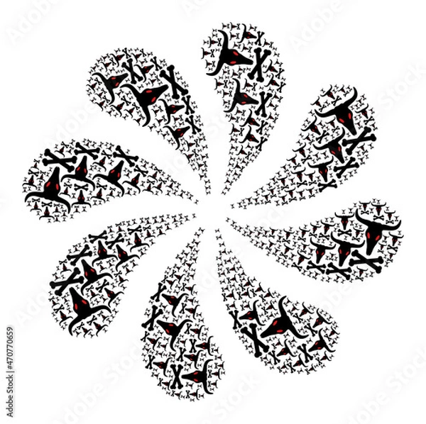 Fototapeta Dead bull bones icon twirl bang turbine fireworks shape. Turbine twist organized using scattered dead bull bones icons.