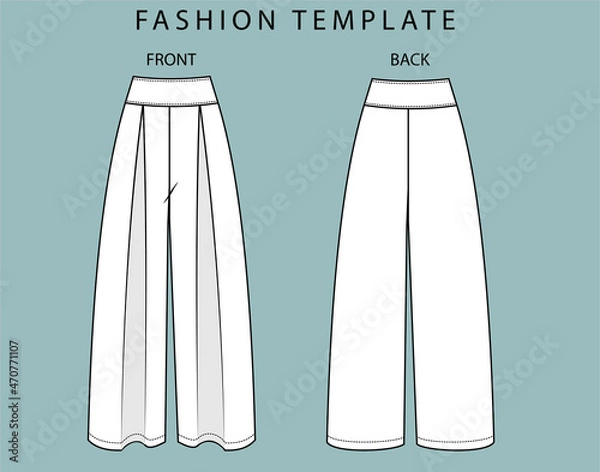 Obraz pant front and back view. fashion flat sketch template