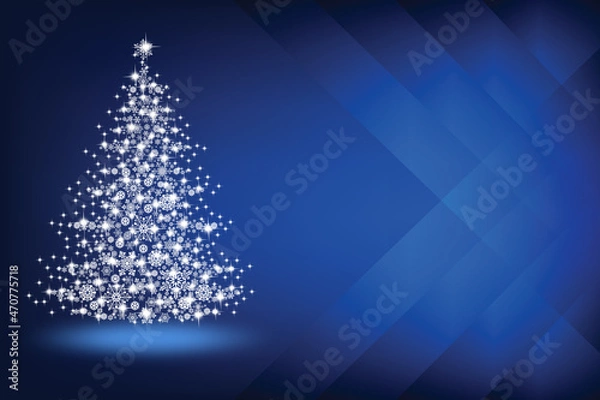Obraz Abstract Christmas tree made of snowflakes and sparks on a blue blank background