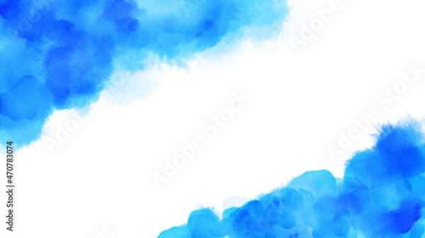Fototapeta 涼し気な青い水彩背景装飾イラスト　メッセージカード　コピースペース