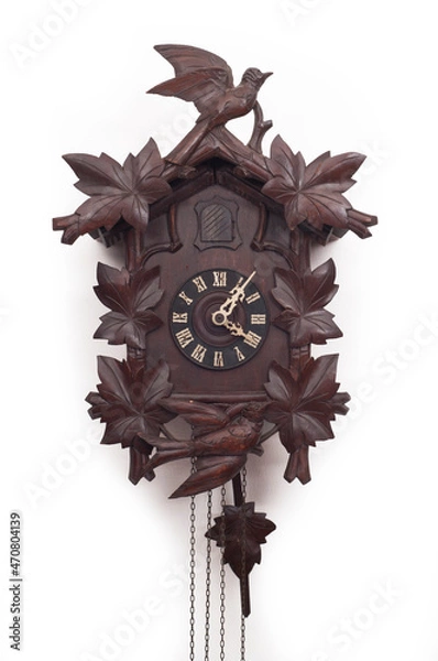 Obraz Antique cuckoo clock on white background