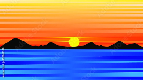 Obraz Background beautiful sunset over the sea. Panoramic wide banner. Nature. Vector graphics.