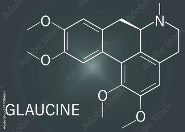 Fototapeta Glaucine alkaloid molecule. Found in yellow hornpoppy (Glaucium flavum) and a number of other plants. Skeletal formula.
