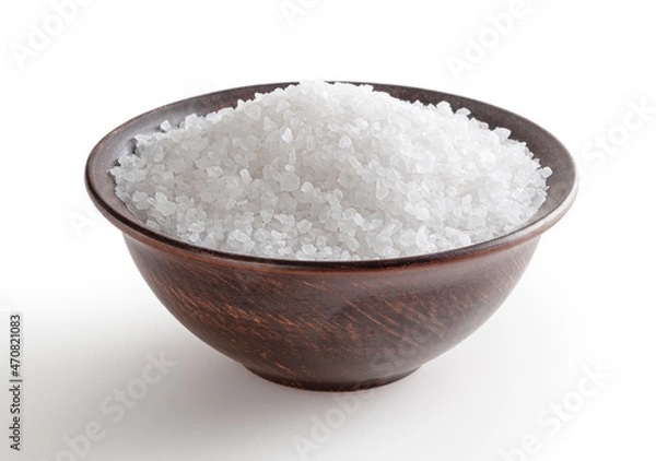 Obraz Sea salt in ceramic bowl isolated on white background with clipping path