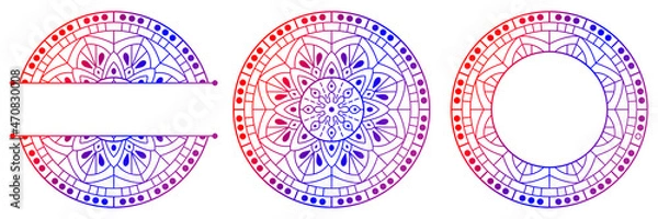 Fototapeta Set of flower mandalas. Split pattern in form of mandala for Henna Mehndi or tattoo decoration. Decorative ornament in ethnic oriental style, vector illustration.	