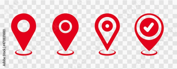 Obraz Location pin icon. Map pin place marker. Location icon. Map marker pointer icon set. GPS location symbol collection.  Modern map markers. Vector icon isolated on transparent background.