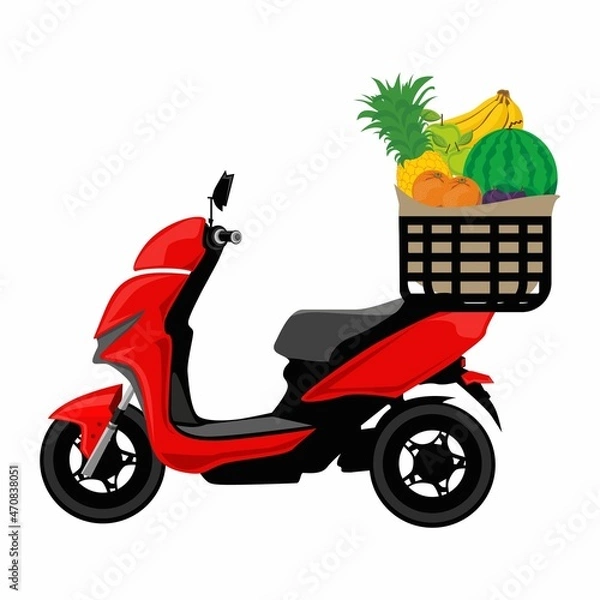 Fototapeta Vector illustration delivery fruits scooter