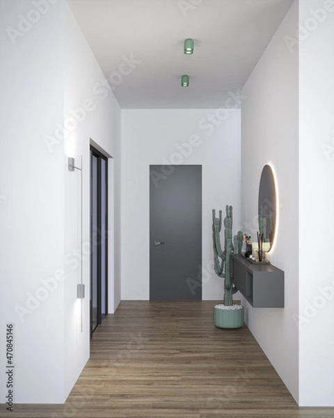 Fototapeta 3d rendering of new hall inteior design with bra, console and mirror