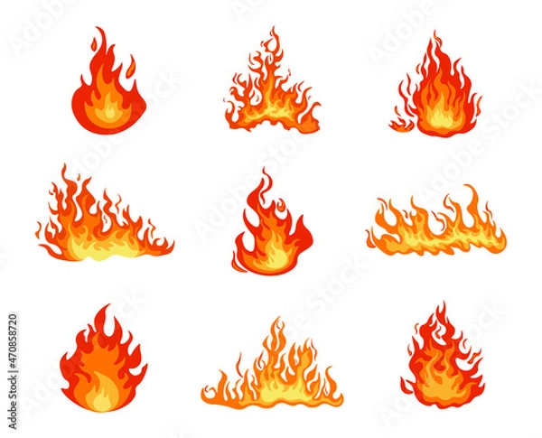 Fototapeta Set of fires on white background. Variety vector fires in flat style.