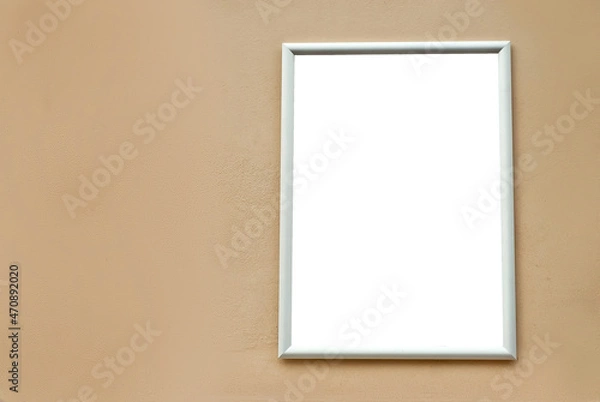 Obraz Rectangular sign on the building. Copy space and space for text. Mockup for design. Blank template for advertising.