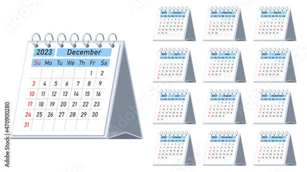 Fototapeta Desk calendar 2023. Simple calendar with flipping months. Vector illustration.